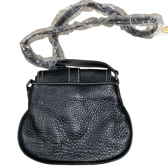 NWT Talbots small black genuine leather crossbody purse with silver accents. - Picture 3 of 5